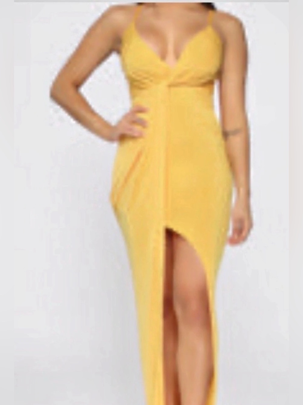 Yellow Front Slit Maxi Dress NWT